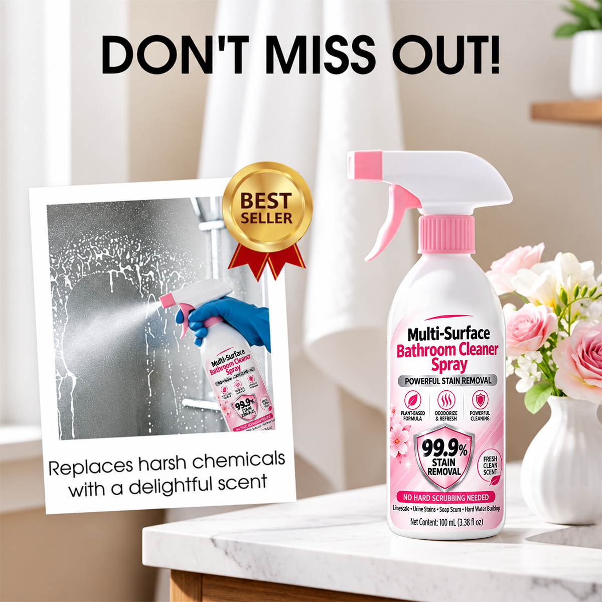 2026 HOT SALE🥳💞50K+ SOLD! Multi-Purpose Bathroom Cleaner Spray for Sink Tub Floor Tile for Limescale, Urine Stains, Toilet Rings, Soap Scum & Hard Water Stains