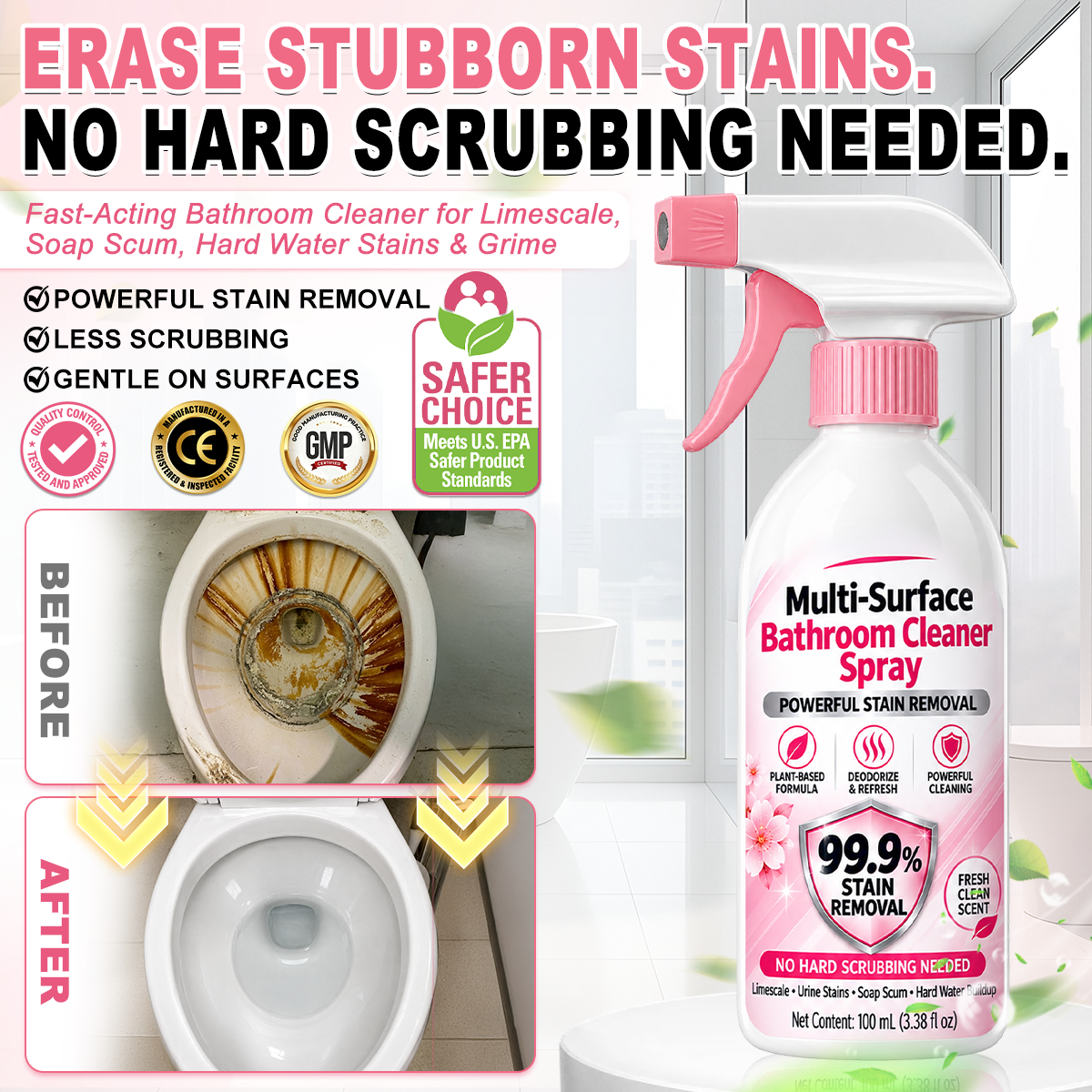 2026 HOT SALE🥳💞50K+ SOLD! Multi-Purpose Bathroom Cleaner Spray for Sink Tub Floor Tile for Limescale, Urine Stains, Toilet Rings, Soap Scum & Hard Water Stains
